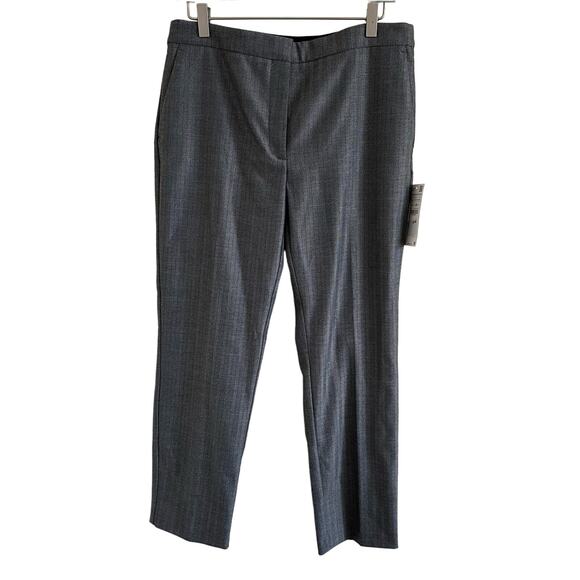 Zara Dress Pants Gray Striped Polyester Skinny Leg Tweed Flat Size XL - Picture 1 of 12